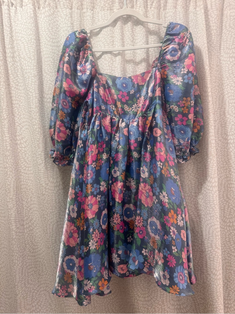 Anna Grace Navy Floral Dress with Pink and Green Accents